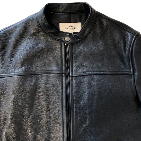 Coach Leather Racer Jacket F86594 BLACK LARGE - Picture 5 of 10
